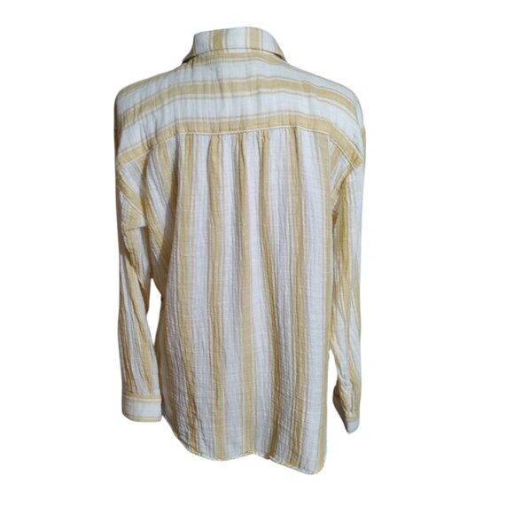 ANTHROPOLOGIE By Anthropologie Side-Button Yellow White Top Women Size L - Picture 2 of 10